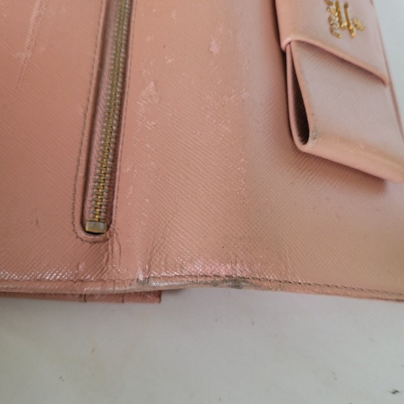 PRADA Saffiano Fiocco Orchidea Wallet Clutch Large Light Pink Envelope Bow Fair - Picture 11 of 15